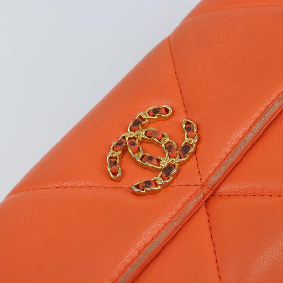 CHANEL Matelasse Long Wallet Lamb Skin Orange Gold CC Auth 145630