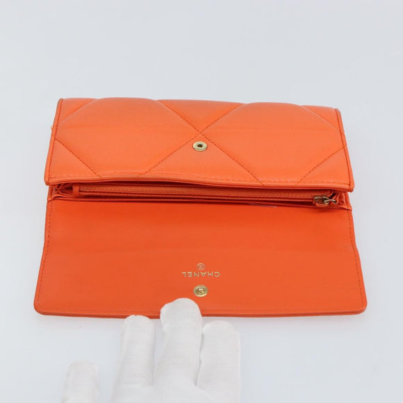 CHANEL Matelasse Long Wallet Lamb Skin Orange Gold CC Auth 145630