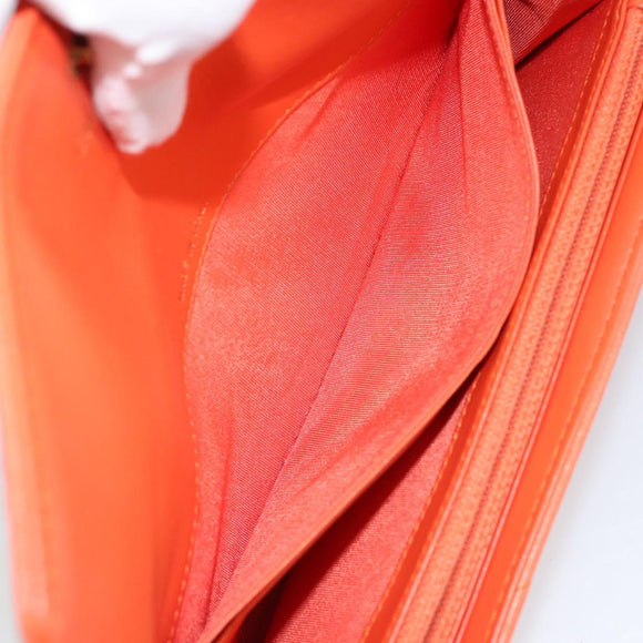 CHANEL Matelasse Long Wallet Lamb Skin Orange Gold CC Auth 145630