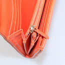 CHANEL Matelasse Long Wallet Lamb Skin Orange Gold CC Auth 145630-21
