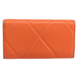 CHANEL Matelasse Long Wallet Lamb Skin Orange Gold CC Auth 145630 - 0