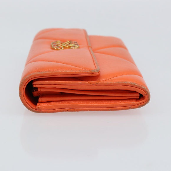 CHANEL Matelasse Long Wallet Lamb Skin Orange Gold CC Auth 145630