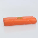 CHANEL Matelasse Long Wallet Lamb Skin Orange Gold CC Auth 145630-5