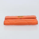 CHANEL Matelasse Long Wallet Lamb Skin Orange Gold CC Auth 145630-6