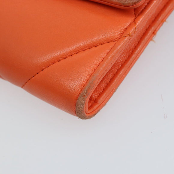 CHANEL Matelasse Long Wallet Lamb Skin Orange Gold CC Auth 145630