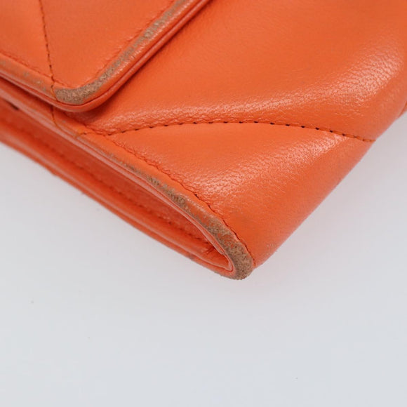 CHANEL Matelasse Long Wallet Lamb Skin Orange Gold CC Auth 145630
