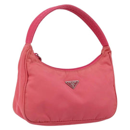 PRADA Hand Bag Nylon Pink Silver Auth 145650