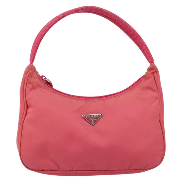 PRADA Hand Bag Nylon Pink Silver Auth 145650