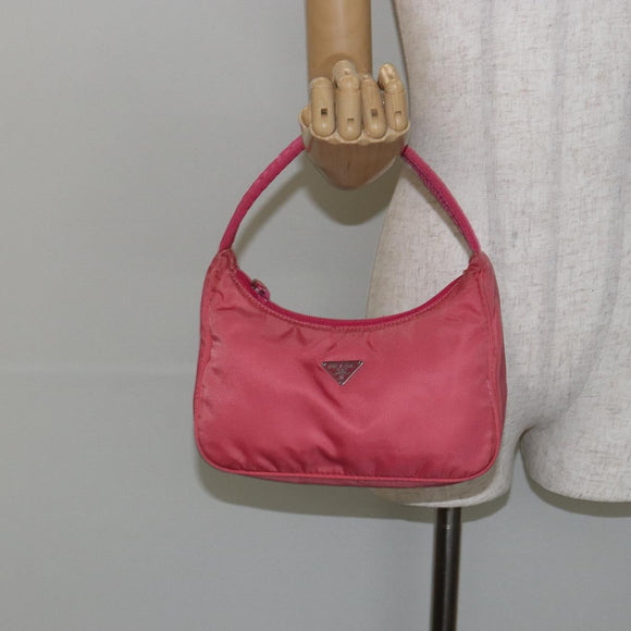 PRADA Hand Bag Nylon Pink Silver Auth 145650