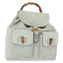 GUCCI Bamboo Backpack Suede Outlet Light Blue Gold 003 2058 9016 Auth 145652-1