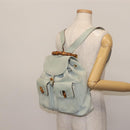 GUCCI Bamboo Backpack Suede Outlet Light Blue Gold 003 2058 9016 Auth 145652-28