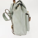 GUCCI Bamboo Backpack Suede Outlet Light Blue Gold 003 2058 9016 Auth 145652-4