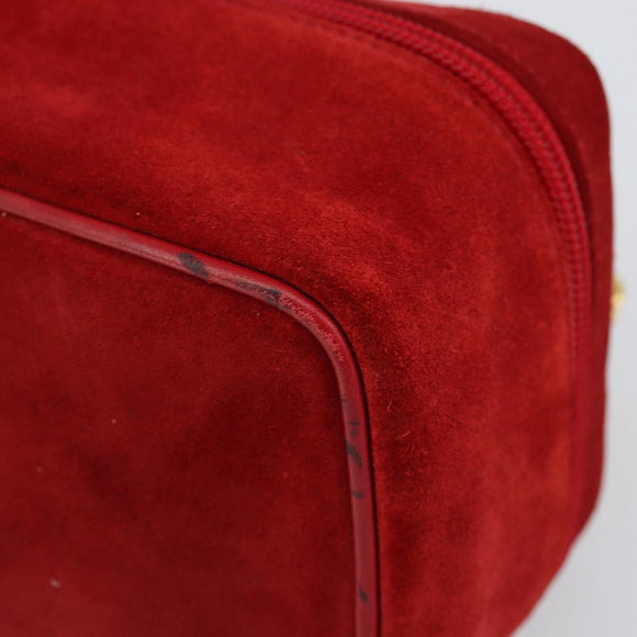 GUCCI Horsebit Vanity Bag Hand Bag Suede Red Gold 032 1705 0141 Auth 145653