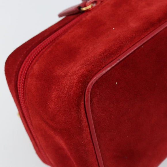 GUCCI Horsebit Vanity Bag Hand Bag Suede Red Gold 032 1705 0141 Auth 145653