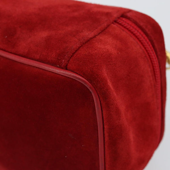 GUCCI Horsebit Vanity Bag Hand Bag Suede Red Gold 032 1705 0141 Auth 145653