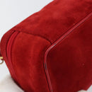 GUCCI Horsebit Vanity Bag Hand Bag Suede Red Gold 032 1705 0141 Auth 145653-16