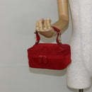 GUCCI Horsebit Vanity Bag Hand Bag Suede Red Gold 032 1705 0141 Auth 145653-20