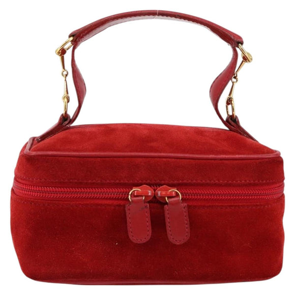 GUCCI Horsebit Vanity Bag Hand Bag Suede Red Gold 032 1705 0141 Auth 145653