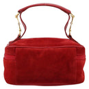 GUCCI Horsebit Vanity Bag Hand Bag Suede Red Gold 032 1705 0141 Auth 145653-2