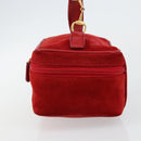 GUCCI Horsebit Vanity Bag Hand Bag Suede Red Gold 032 1705 0141 Auth 145653-3