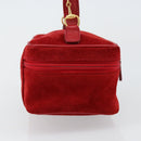 GUCCI Horsebit Vanity Bag Hand Bag Suede Red Gold 032 1705 0141 Auth 145653-4