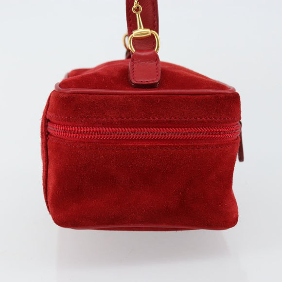 GUCCI Horsebit Vanity Bag Hand Bag Suede Red Gold 032 1705 0141 Auth 145653