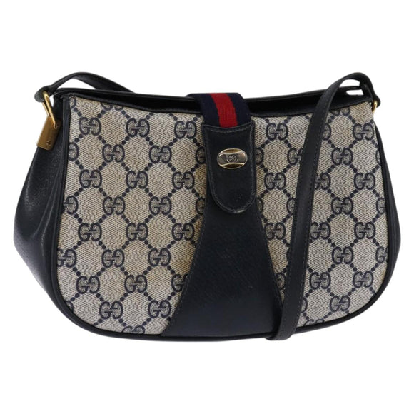 GUCCI GG Supreme Sherry Line Shoulder Bag PVC Navy Gold 72 02 024 Auth 145654