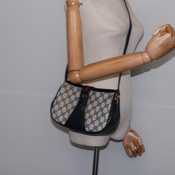 GUCCI GG Supreme Sherry Line Shoulder Bag PVC Navy Gold 72 02 024 Auth 145654