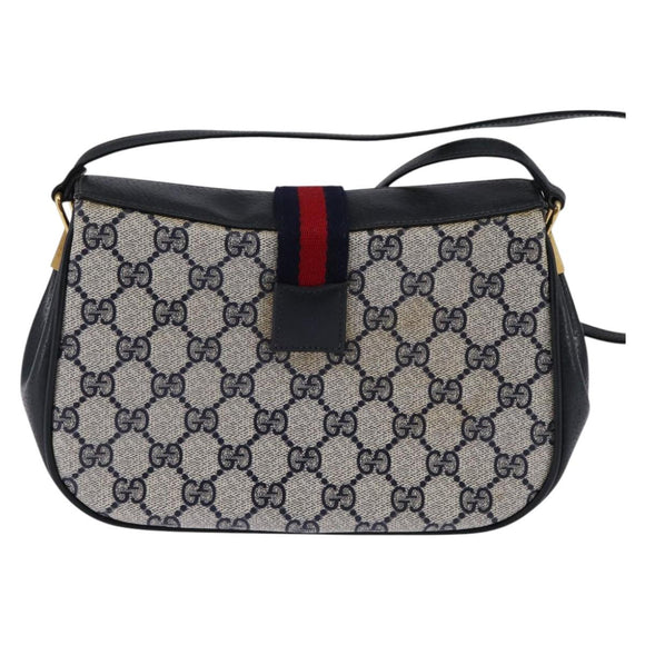 GUCCI GG Supreme Sherry Line Shoulder Bag PVC Navy Gold 72 02 024 Auth 145654