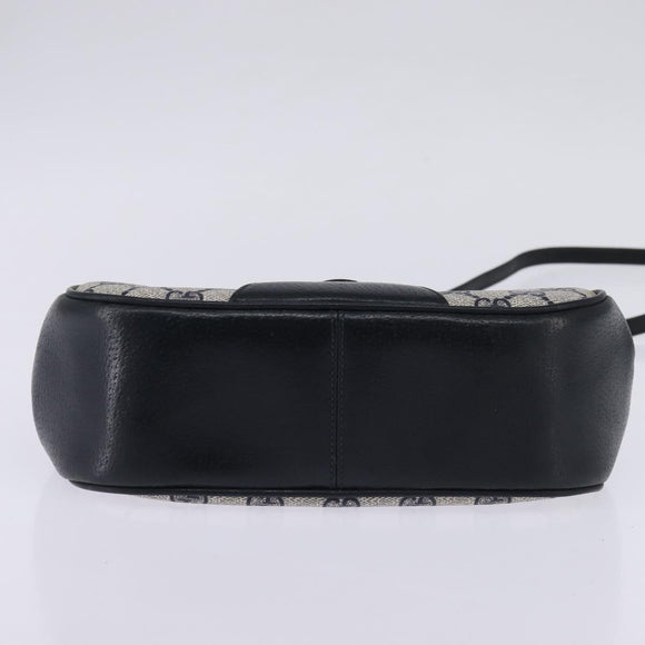 GUCCI GG Supreme Sherry Line Shoulder Bag PVC Navy Gold 72 02 024 Auth 145654