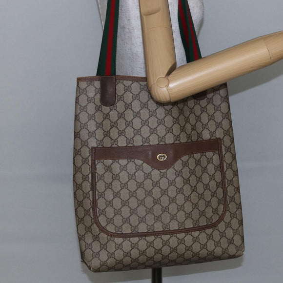 GUCCI GG Supreme Web Sherry Line Tote Bag PVC Beige Red 89 02 003 Auth 145657