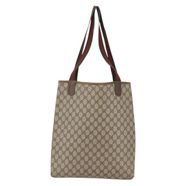 GUCCI GG Supreme Web Sherry Line Tote Bag PVC Beige Red 89 02 003 Auth 145657 - 0