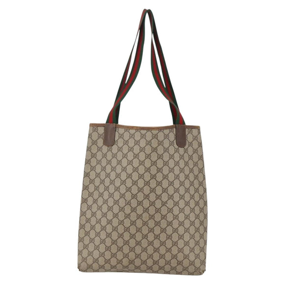 GUCCI GG Supreme Web Sherry Line Tote Bag PVC Beige Red 89 02 003 Auth 145657
