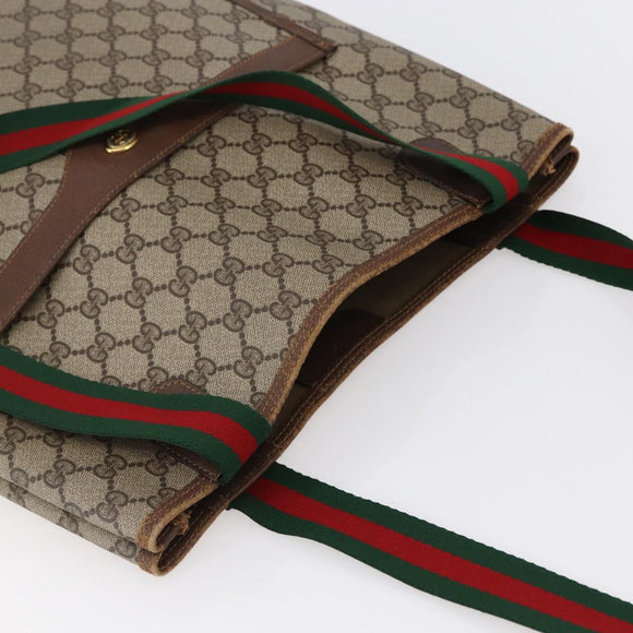 GUCCI GG Supreme Web Sherry Line Tote Bag PVC Beige Red 89 02 003 Auth 145657