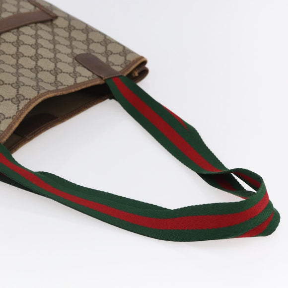 GUCCI GG Supreme Web Sherry Line Tote Bag PVC Beige Red 89 02 003 Auth 145657