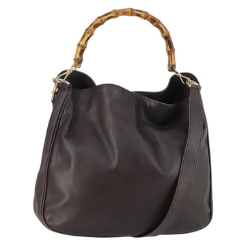 GUCCI Bamboo Shoulder Bag Leather 2way Brown Gold 001 1781 1577 0 Auth 145658