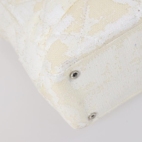 CHANEL Paris Biarritz MM Tote Bag Coated Canvas White Silver CC Auth 145693