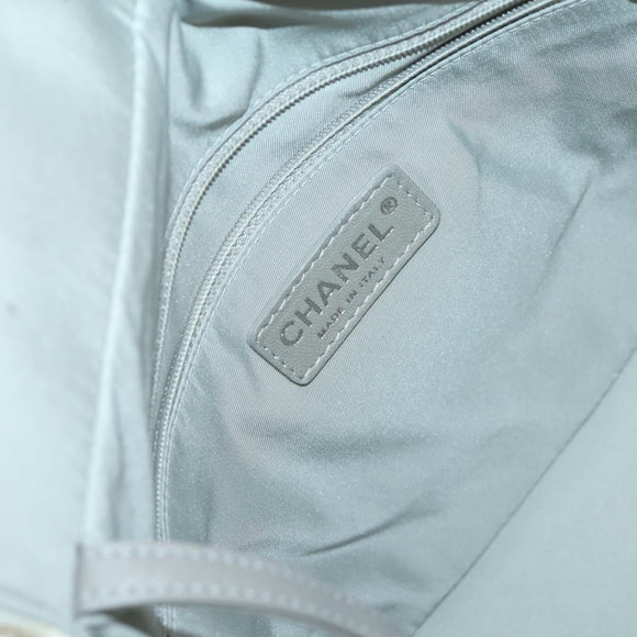 CHANEL Paris Biarritz MM Tote Bag Coated Canvas White Silver CC Auth 145693