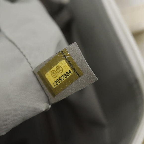 CHANEL Paris Biarritz MM Tote Bag Coated Canvas White Silver CC Auth 145693