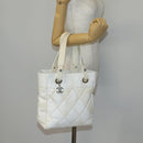CHANEL Paris Biarritz MM Tote Bag Coated Canvas White Silver CC Auth 145693-24