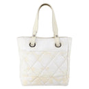 CHANEL Paris Biarritz MM Tote Bag Coated Canvas White Silver CC Auth 145693-2