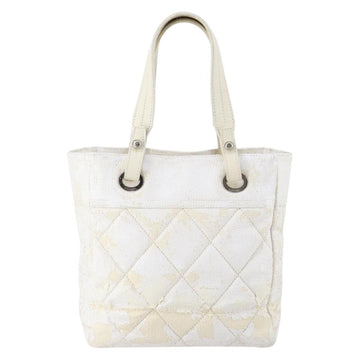 CHANEL Paris Biarritz MM Tote Bag Coated Canvas White Silver CC Auth 145693 - 0