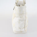 CHANEL Paris Biarritz MM Tote Bag Coated Canvas White Silver CC Auth 145693-3