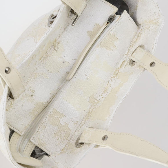 CHANEL Paris Biarritz MM Tote Bag Coated Canvas White Silver CC Auth 145693