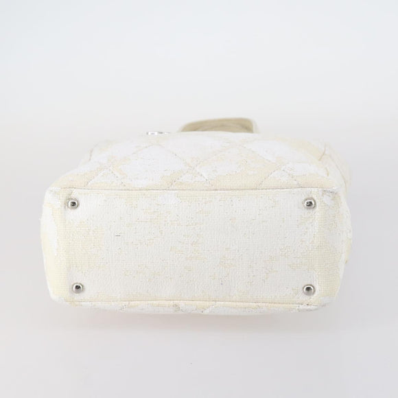 CHANEL Paris Biarritz MM Tote Bag Coated Canvas White Silver CC Auth 145693