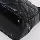 CHANEL Paris Biarritz GM Tote Bag Coated Canvas Black Silver CC Auth 145694-16