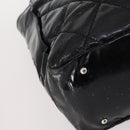 CHANEL Paris Biarritz GM Tote Bag Coated Canvas Black Silver CC Auth 145694-17