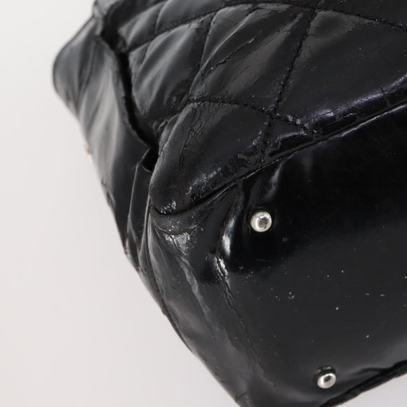 CHANEL Paris Biarritz GM Tote Bag Coated Canvas Black Silver CC Auth 145694