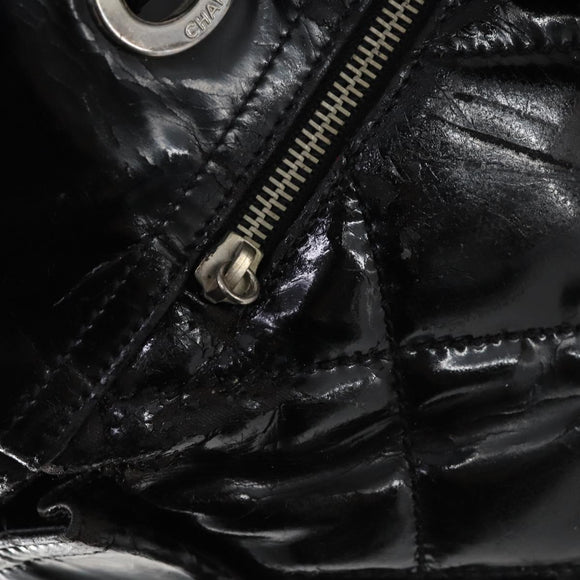 CHANEL Paris Biarritz GM Tote Bag Coated Canvas Black Silver CC Auth 145694