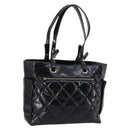CHANEL Paris Biarritz GM Tote Bag Coated Canvas Black Silver CC Auth 145694-1